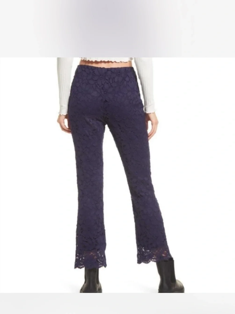 Free People Navy Lace Pull-On Flare Pants - Picture 3 of 8